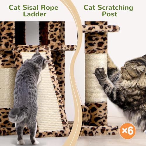 S72 Heavy Duty Cat Trees for Large Cats 20 lbs+ (Leopard Print / 72 inch)