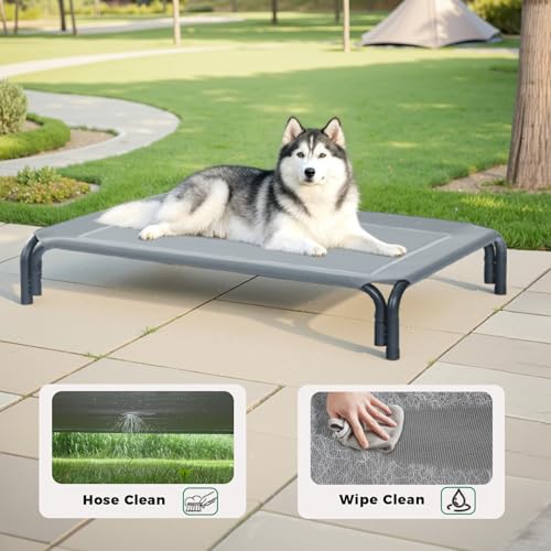 Elevated Dog Bed Outdoor Cooling Raised Cot for XL Dogs (XL-48.8"L×35.8"W×7.9"Th / Grey)