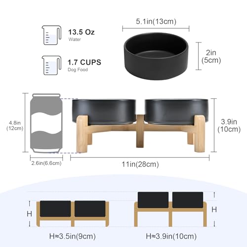 Elevated Dog Bowls Ceramic (5.1 in - 1.7 cups / Black)
