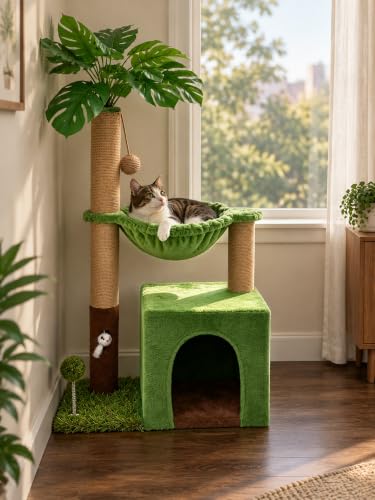 38'' Cat Tree Tower with Scratching Posts Cat Condo Green (Brown / 38‘’)