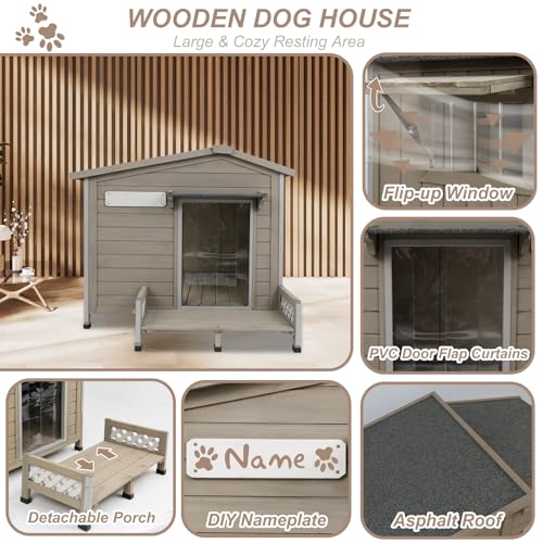 40.6" L Large Outdoor Dog House with Porch for Medium to Large Dogs