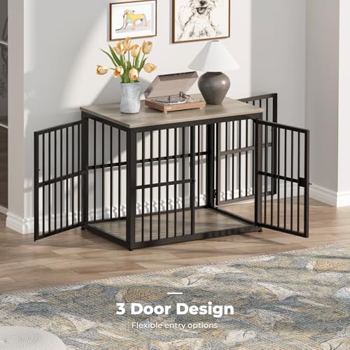 33'' Dog Crate Furniture with 3 Doors for Small to Medium Dogs (Ancient gray / 33.1"L x 22.1"W x 26.0"H)