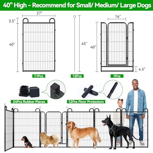 Dog Playpen Outdoor 12 Piece Panels Heavy Duty Dog Fence 40" (27"W x 40"H)