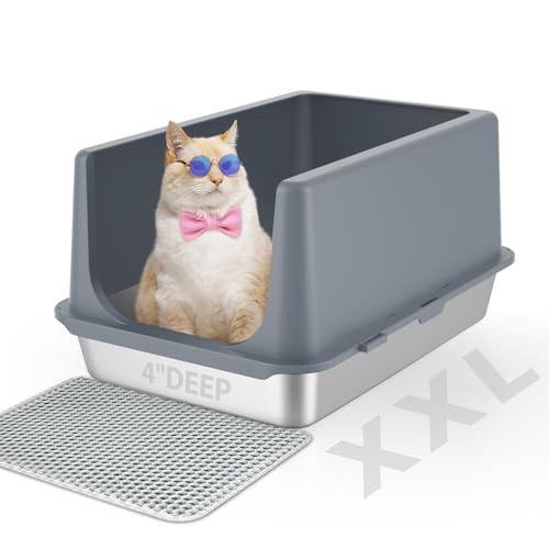 Stainless Steel Litter Box with Lid (12"H - Grey)