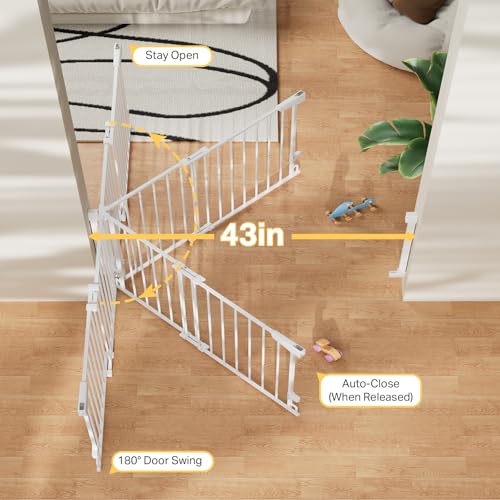 2 Pack 29.2 43" No Bottom Bar Baby & Dog Gate for Stairs & Doorways (White / 29.2"-43" W x 28" H | 2 Pack)