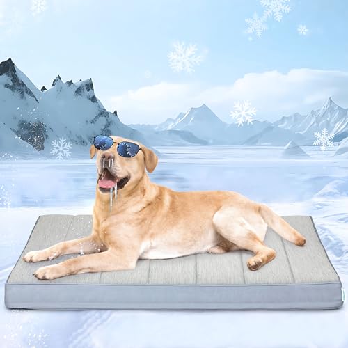 Cooling Dog Bed for X Large Dogs (Grey / 41"L x 27"W x 3"H)