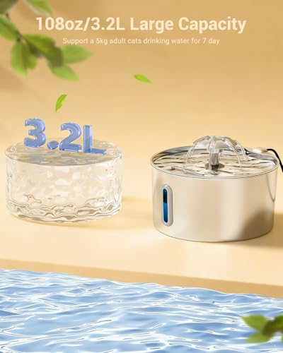 Stainless Steel Cat Water Fountain (3.2L+1 Filters)