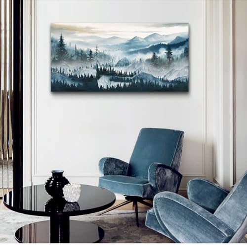 Canvas Wall Art For Living Room Large Wall Decor for Bedroom Home Decor Office Decorations Fog Forest Landscape Wall Painting Stretched And Framed Pictures Art Ready To Hang Works (60"L x 30"W / Forest Wall Art Painting)