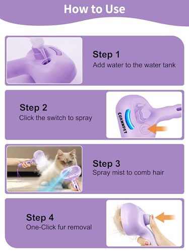 Dog Cat Steam Brush with UV Light (Purple)