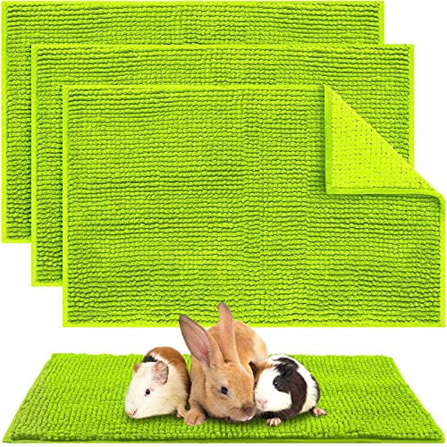 4 Pcs Guinea Pig Cage Liner (Green / 16 x 24 Inch / Low Pile Chenille)