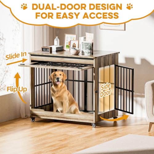 42" Large Dog Crate Furniture (Greige / 42.1"L x 30.0"W x 35.0"H)