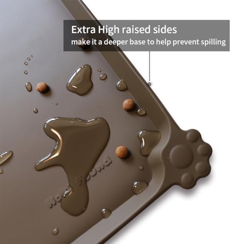 X Large Silicone Pet Food Mat Tray (28"L x 20"W / Coffee)