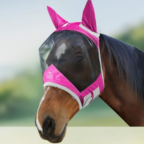 CareMaster Pro Luminous Horse Fly Mask Large Eye Space Standard with Ears UV Protection for Horse Flamingo XL Extra Full (Flamingo / X-Large (Warmblood))