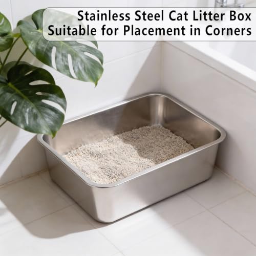 Stainless Steel Litter Box Medium for Cats (M-17×13×5.1")