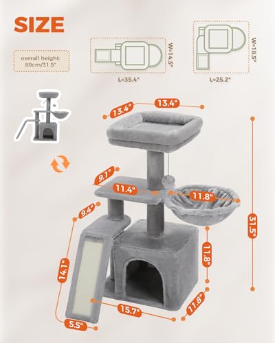 Cactus Cat Tree for Kittens & Small Cats (Grey)