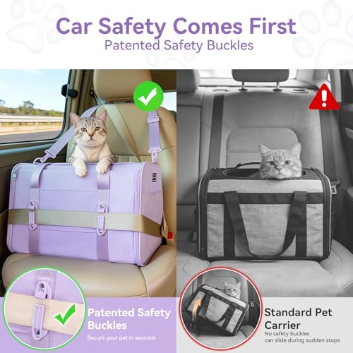Cat Carrier Soft with Patented Safety Buckles (18.0"L x 11.0"W x 11.0"H / Purple)