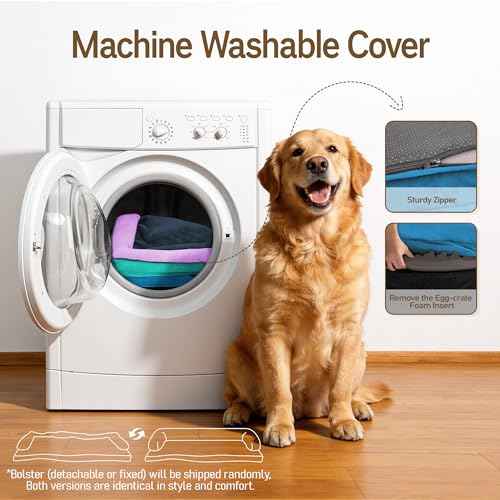 Washable Dog Bed with Bolster for Medium to Large Dogs (Ocean Twilight / 36"L x 27"W x 7.5"Th)