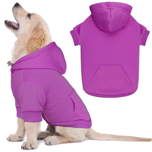 Dog Sweaters for Small Dogs Dog Hoodie Solid Soft Brushed Fleece Clothes Hoodie Sweatshirt with Pocket (Small / Purple)