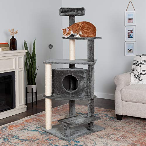 59.8" Tall Cat Tree for Indoor Cats (Cat Tower / Platform House Playground (Gray))