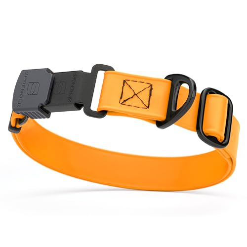 Biothane Waterproof Dog Collar with Herm Sprenger Black Stainless Steel Quick Release Buckle (W 1" x L 15"-25" / Tangerine Orange)
