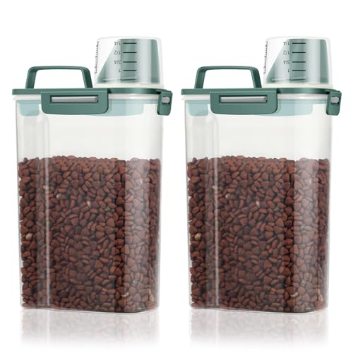 Small Dog Cat Food Storage Containers 2 Pack (Dark Green -2Pcs 3Qt)