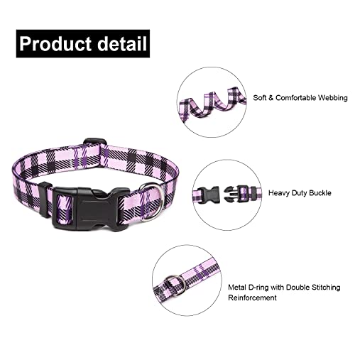 Adjustable Dog Collar (Large / Purple Plaid)
