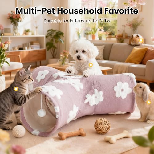 Cat Tunnel, 3-Way Collapsible Toy for Indoor Cats, Burlwood (Daisy Burlwood / Small)