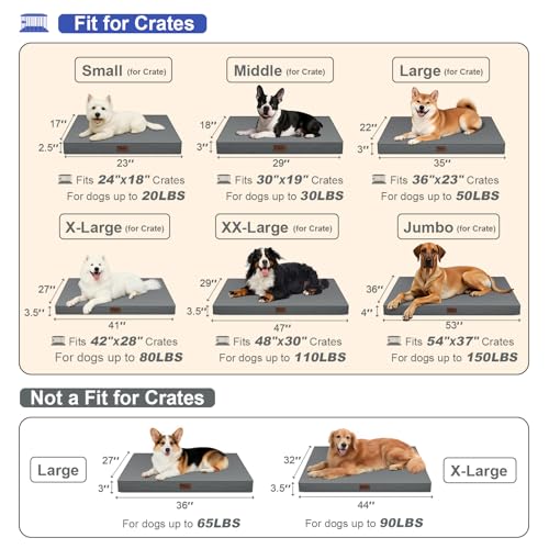 Large Waterproof Orthopedic Dog Bed with Egg Crate Foam (Grey / 41.0"L x 27.0"W x 3.5"Th)