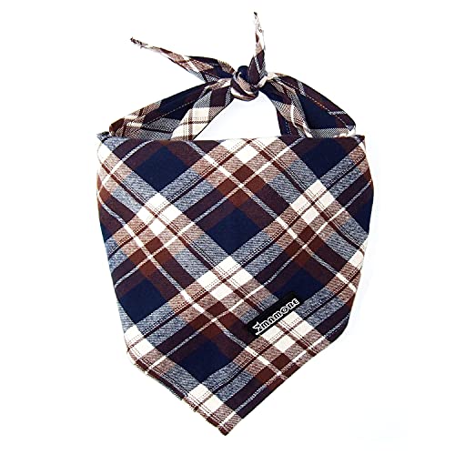 Adjustable Plaid Dog Bandanas (Brown&Blue / Large)