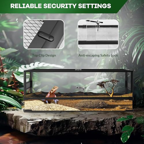 24" X 18" x 18" Reptile Tall Glass Terrarium Rainforest Habitat Double Hinge Door with Screen Ventilation 34 Gallon Reptile Terrarium Easy Assembly for Lizard Tortoise Snake (24x18x18 inch)