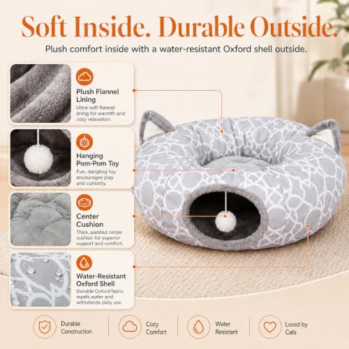 Geometric Cat Tunnel Bed Under Christmas Tree Oxford Outside with Plush Inside (Big Tunnel Bed)