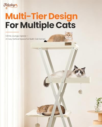 Modern Wood Cat Tree Tower for Indoor Cats Large Adult 67 (67 inch / Rustic White)
