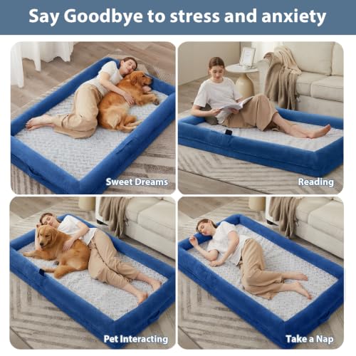 Human Dog Bed Orthopedic for Adult & Dogs Comfy Sleeping (Blue / Human (71x46x7.5in))