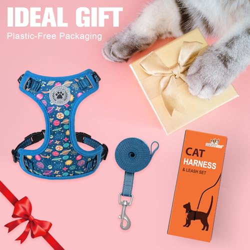Cat Harness and Leash Set (Planets Stars Navy Blue / M (Chest: 12 - 19"))
