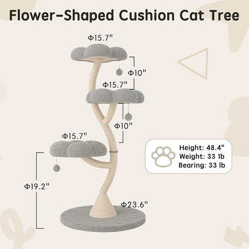 48" Flower Cat Tree (Gray-3 Tiers)