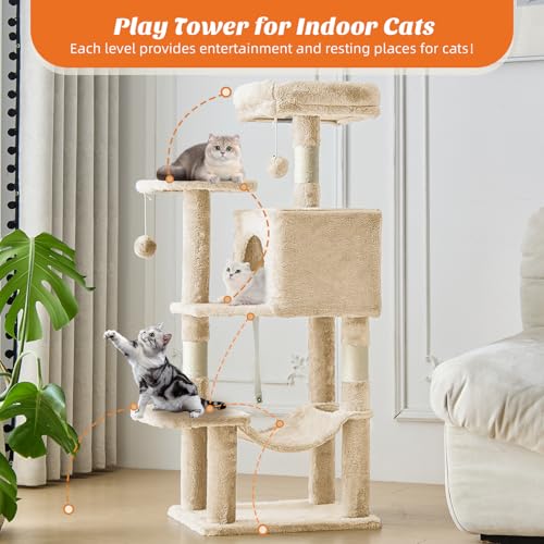 44 Inch Cat Tree Tower for Indoor Cats and Kittens (Beige / 44 IN)