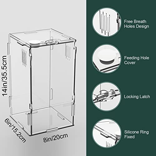 Large Acrylic Reptile Tank Habitat Locking Terrarium 8''x6''x14'' (Large)