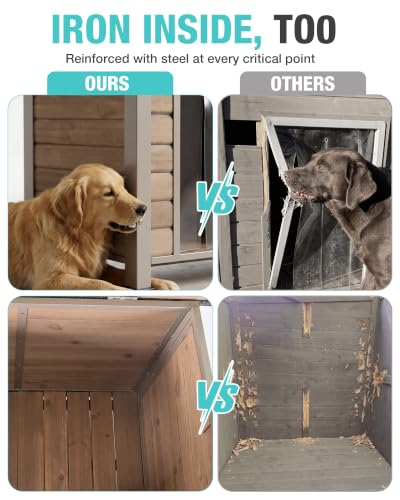 Heated Dog House Outdoor Weatherproof Wood Kennel for Large Dogs