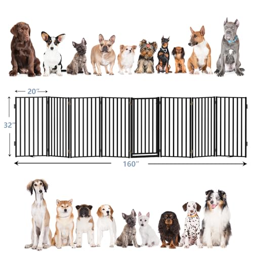 Metal Dog Gate with Door Free Standing for Indoor Use (32" 8 Panels)