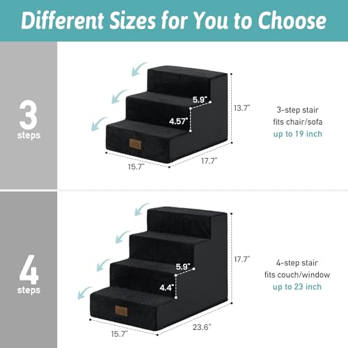 Dog Stairs for Small Dogs (Black / 15.7x17.7x13.7 inch)