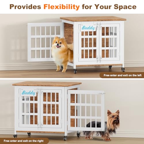 27" 33" Heavy Duty Dog Crate Furniture with Name Tag (White & Beech / 26.8"L x 20.9"W x 23.2"H)