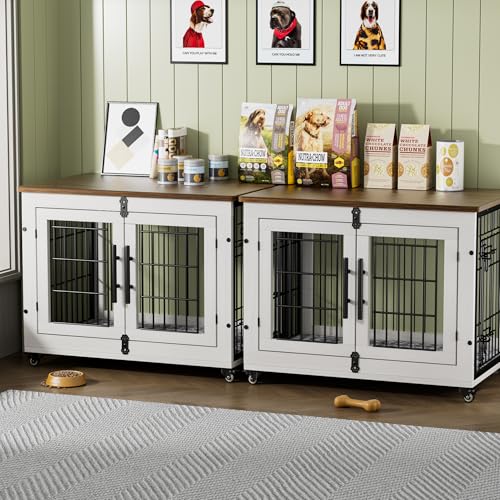 2 Pack Dog Crate Furniture (32.5"L x 22.1"W x 25.2"H / Set of 2 White)