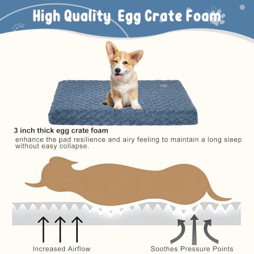 Dog Bed Mat Crate Pad Mattress (Navy/Grey / M(29"*18"*3"))