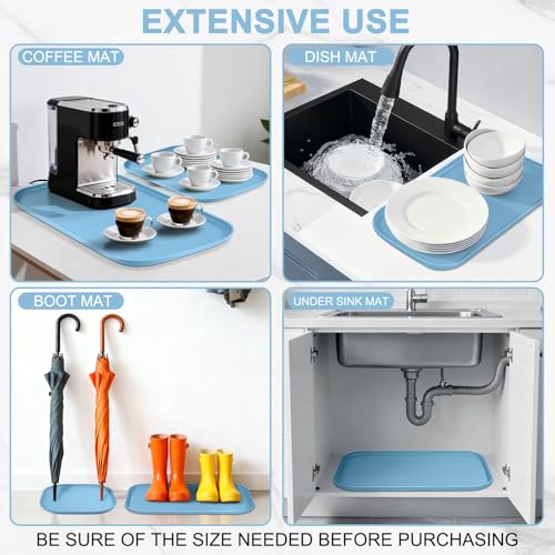 Waterproof Silicone Pet Food Mat with Raised Edge for Dog & Cat (Light Blue / 22"L x 14"W)