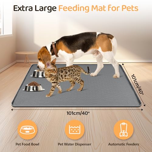 Dog Food Mat 40''x40'' Extra Large Dog Mat for Food and Water (40"L x 40"W / Dark Grey)
