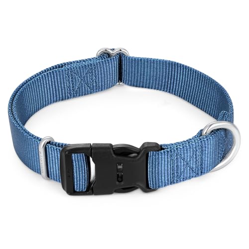 Nylon Dog Collar with Quick Release Buckle Soft Adjustable Sturdy for Small Medium Large Dogs Haze Blue (Haze / M：13"-20")