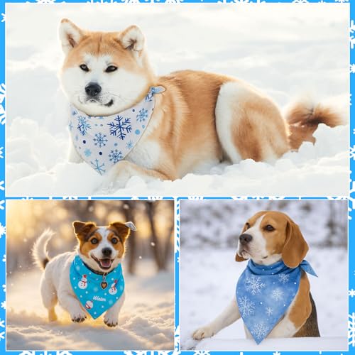 50 Pcs Winter Bandanas Bulk for Dogs Snowflake Cats Bandanas Charm Soft Triangle Bibs Adjustable Scarf for Small Medium Large Pets Winter Costume (Winter / 25.6 x 17.7 x 17.7 Inch)