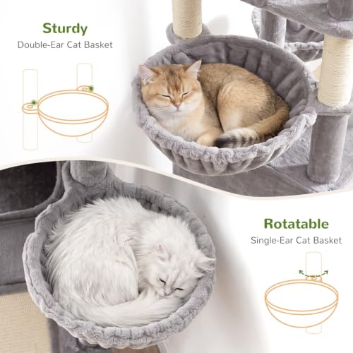 75in Tall Cat Tree Tower for Indoor Cats (Light Grey / 75 inch)
