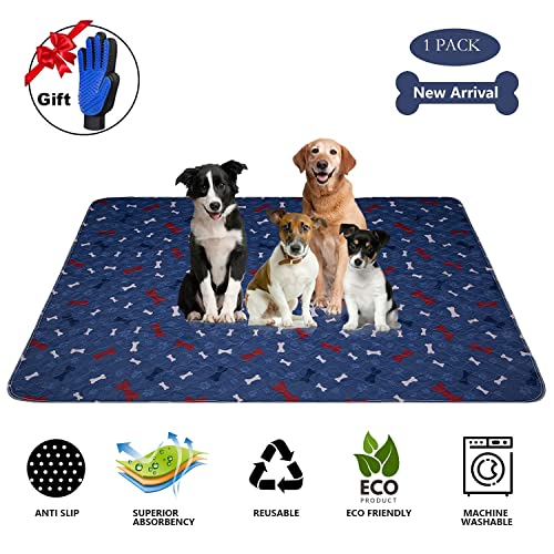 Washable Pee Pads for Dogs + Pet Grooming Gloves (72x72 Inch (Pack of 1))