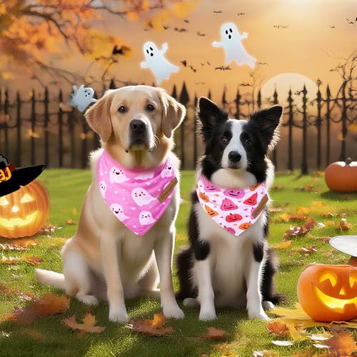 2 Pack Halloween Dog Bandanas (Pink / Large)